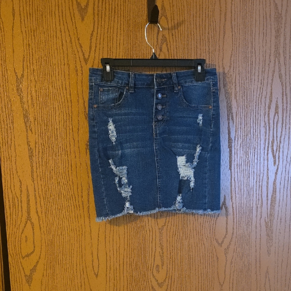 Rina Rossi Blue Distressed Pencil Skirt